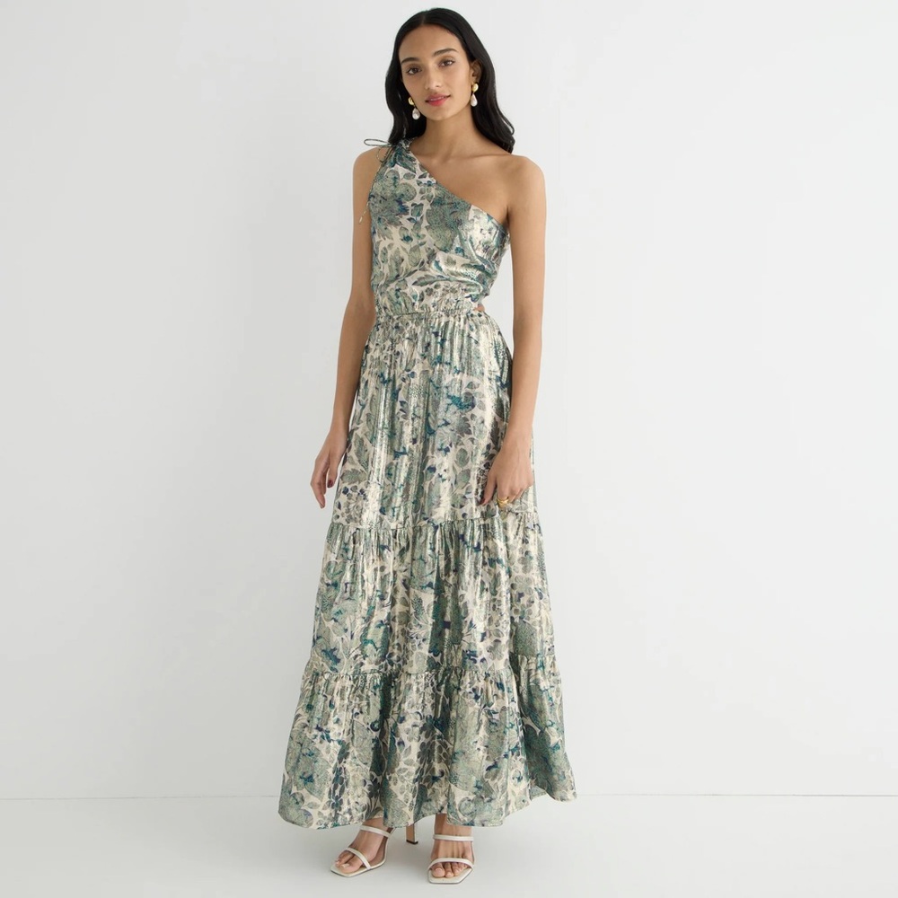 NEW J. Crew Collection One Shoulder Cutout Midi Maxi Lurex Chiffon Floral 14